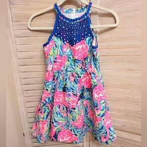 Lilly Pulitzer Blue Halter Dress with Pink Floral Print